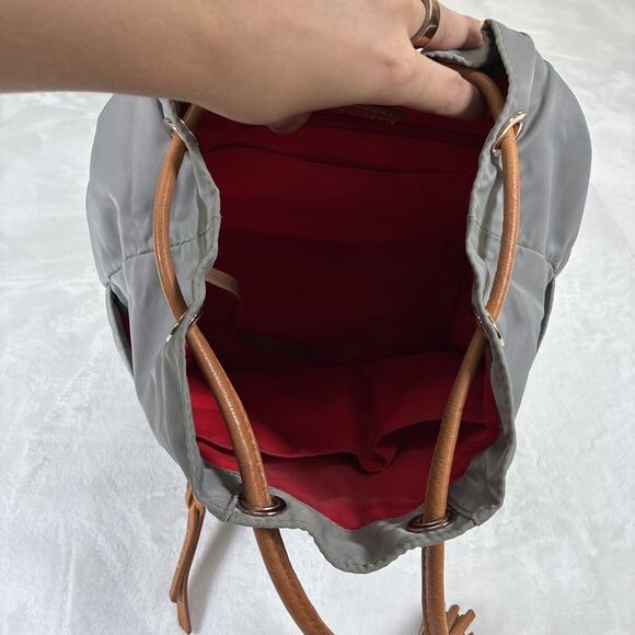 Dooney & Bourke Nylon Drawstring Backpack Gray Leather Trim Tassels Bnfts Chrty main image 7